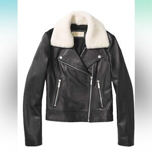 Michael Kors  Black Leather Jacket with Shearling Collar, size S